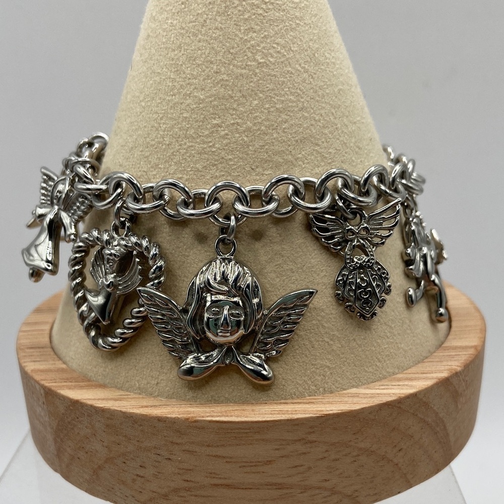 Milor Stainless Steel Angel Charm Bracelet Round Rolo Link
7”L New